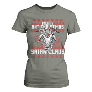 Satan Claus Merry Antichristmas T Shirt For Women Goth Ugly Christmas Sweater Pentagram Evil Pajama TS10 Military Green Print Your Wear