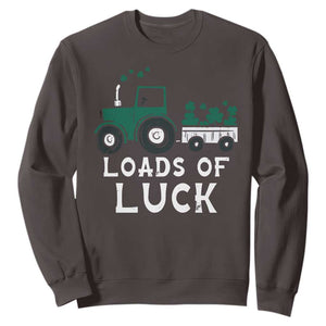 Boys St Patricks Day Sweatshirt Loads Of Luck Lucky Tractor Truck TS10 Dark Chocolate Print Your Wear