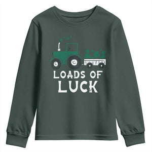 Boys St Patricks Day Youth Sweatshirt Loads Of Luck Lucky Tractor Truck TS10 Dark Forest Green Print Your Wear