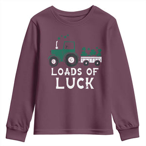 Boys St Patricks Day Youth Sweatshirt Loads Of Luck Lucky Tractor Truck TS10 Maroon Print Your Wear