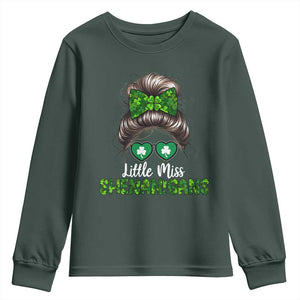 Little Miss Shenanigans St Patricks Day Youth Sweatshirt Kids Girls Toddler TS10 Dark Forest Green Print Your Wear
