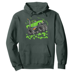 Boys St Patricks Day Lucky Monster Truck Hoodie TS10 Dark Forest Green Print Your Wear