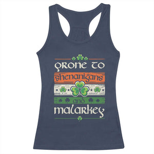 St. Patrick's Day Prone to Shenanigans and Malarkey Racerback Tank Top Funny St Patrick's Day Lucky Shamrock Irish TS10 Navy Print Your Wear