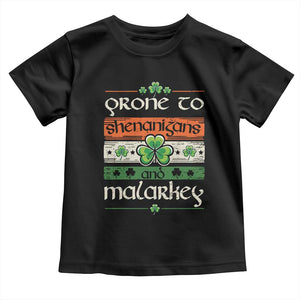 St. Patrick's Day Prone to Shenanigans and Malarkey Toddler T Shirt Funny St Patrick's Day Lucky Shamrock Irish TS10 Black Print Your Wear