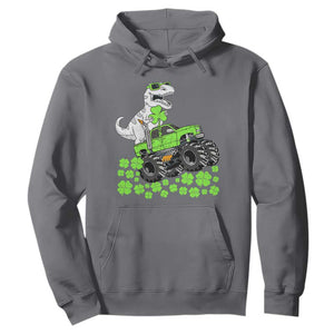 Lucky St Patricks Day Toddler Boys Hoodie T Rex Dino Riding Monster Truck Shamrock TS10 Charcoal Print Your Wear