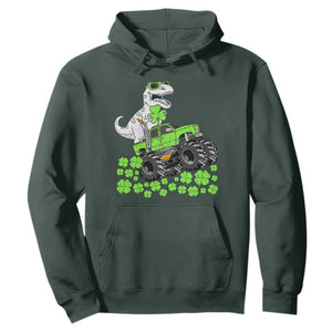 Lucky St Patricks Day Toddler Boys Hoodie T Rex Dino Riding Monster Truck Shamrock TS10 Dark Forest Green Print Your Wear