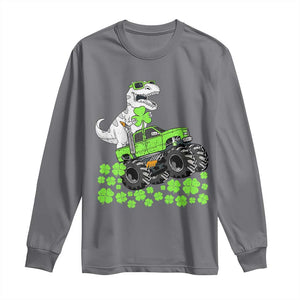 Lucky St Patricks Day Toddler Boys Long Sleeve Shirt T Rex Dino Riding Monster Truck Shamrock TS10 Charcoal Print Your Wear