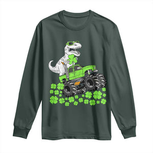 Lucky St Patricks Day Toddler Boys Long Sleeve Shirt T Rex Dino Riding Monster Truck Shamrock TS10 Dark Forest Green Print Your Wear
