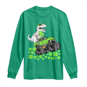 Lucky St Patricks Day Toddler Boys Long Sleeve Shirt T Rex Dino Riding Monster Truck Shamrock TS10 Irish Green Print Your Wear