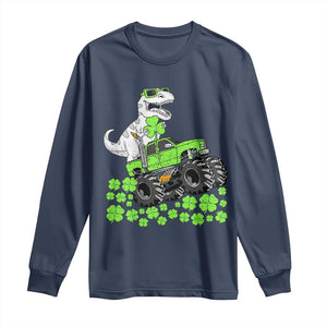 Lucky St Patricks Day Toddler Boys Long Sleeve Shirt T Rex Dino Riding Monster Truck Shamrock TS10 Navy Print Your Wear