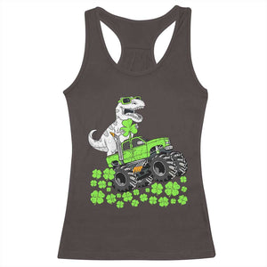 Lucky St Patricks Day Toddler Boys Racerback Tank Top T Rex Dino Riding Monster Truck Shamrock TS10 Dark Chocolate Print Your Wear