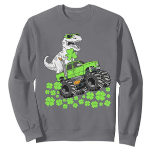 Lucky St Patricks Day Toddler Boys Sweatshirt T Rex Dino Riding Monster Truck Shamrock TS10 Charcoal Print Your Wear