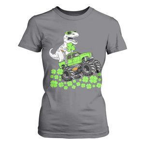 Lucky St Patricks Day Toddler Boys T Shirt For Women T Rex Dino Riding Monster Truck Shamrock TS10 Charcoal Print Your Wear