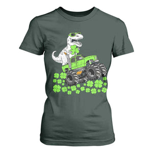 Lucky St Patricks Day Toddler Boys T Shirt For Women T Rex Dino Riding Monster Truck Shamrock TS10 Dark Forest Green Print Your Wear
