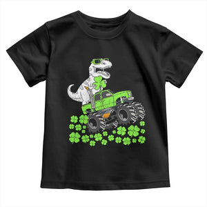 Lucky St Patricks Day Toddler Boys Toddler T Shirt T Rex Dino Riding Monster Truck Shamrock TS10 Black Print Your Wear