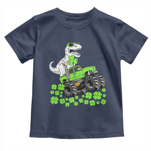 Lucky St Patricks Day Toddler Boys Toddler T Shirt T Rex Dino Riding Monster Truck Shamrock TS10 Navy Print Your Wear