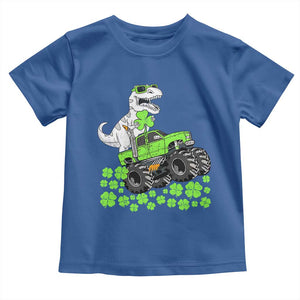 Lucky St Patricks Day Toddler Boys Toddler T Shirt T Rex Dino Riding Monster Truck Shamrock TS10 Royal Blue Print Your Wear
