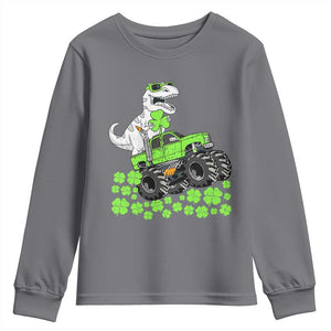 Lucky St Patricks Day Toddler Boys Youth Sweatshirt T Rex Dino Riding Monster Truck Shamrock TS10 Charcoal Print Your Wear