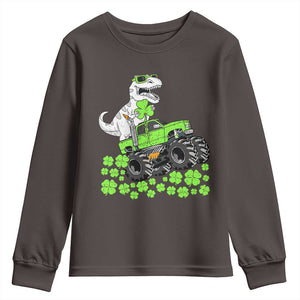 Lucky St Patricks Day Toddler Boys Youth Sweatshirt T Rex Dino Riding Monster Truck Shamrock TS10 Dark Chocolate Print Your Wear