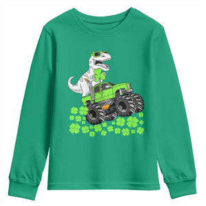 Lucky St Patricks Day Toddler Boys Youth Sweatshirt T Rex Dino Riding Monster Truck Shamrock TS10 Irish Green Print Your Wear