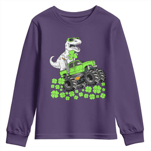 Lucky St Patricks Day Toddler Boys Youth Sweatshirt T Rex Dino Riding Monster Truck Shamrock TS10 Purple Print Your Wear