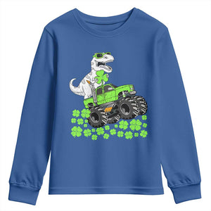 Lucky St Patricks Day Toddler Boys Youth Sweatshirt T Rex Dino Riding Monster Truck Shamrock TS10 Royal Blue Print Your Wear