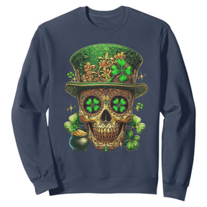 Sugar Skull St Patrick Day Sweatshirt De Los Muertos Lucky Shamrock TS10 Navy Print Your Wear