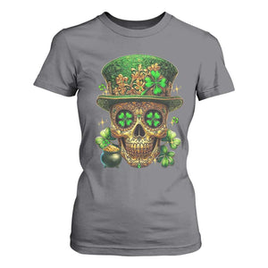 Sugar Skull St Patrick Day T Shirt For Women De Los Muertos Lucky Shamrock TS10 Charcoal Print Your Wear
