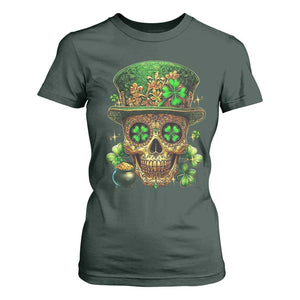 Sugar Skull St Patrick Day T Shirt For Women De Los Muertos Lucky Shamrock TS10 Dark Forest Green Print Your Wear