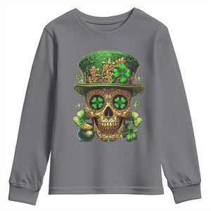 Sugar Skull St Patrick Day Youth Sweatshirt De Los Muertos Lucky Shamrock TS10 Charcoal Print Your Wear