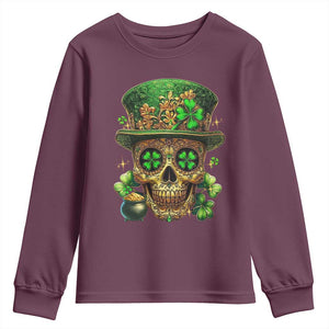 Sugar Skull St Patrick Day Youth Sweatshirt De Los Muertos Lucky Shamrock TS10 Maroon Print Your Wear
