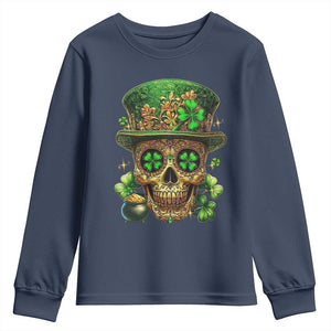 Sugar Skull St Patrick Day Youth Sweatshirt De Los Muertos Lucky Shamrock TS10 Navy Print Your Wear