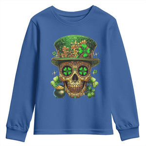 Sugar Skull St Patrick Day Youth Sweatshirt De Los Muertos Lucky Shamrock TS10 Royal Blue Print Your Wear