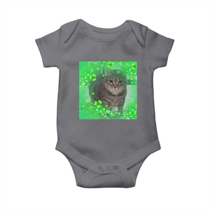 Funny Cat Meme St Patricks Day Baby Onesie Lucky Shamrock Goofy Ahh Cat TS10 Charcoal Print Your Wear
