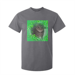 Funny Cat Meme St Patricks Day T Shirt For Kid Lucky Shamrock Goofy Ahh Cat TS10 Charcoal Print Your Wear