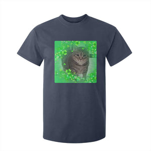 Funny Cat Meme St Patricks Day T Shirt For Kid Lucky Shamrock Goofy Ahh Cat TS10 Navy Print Your Wear