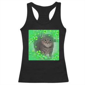 Funny Cat Meme St Patricks Day Racerback Tank Top Lucky Shamrock Goofy Ahh Cat TS10 Black Print Your Wear