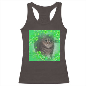 Funny Cat Meme St Patricks Day Racerback Tank Top Lucky Shamrock Goofy Ahh Cat TS10 Dark Chocolate Print Your Wear