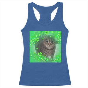 Funny Cat Meme St Patricks Day Racerback Tank Top Lucky Shamrock Goofy Ahh Cat TS10 Royal Blue Print Your Wear