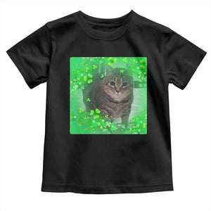 Funny Cat Meme St Patricks Day Toddler T Shirt Lucky Shamrock Goofy Ahh Cat TS10 Black Print Your Wear
