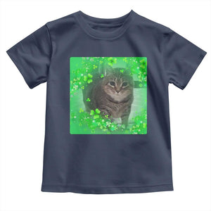Funny Cat Meme St Patricks Day Toddler T Shirt Lucky Shamrock Goofy Ahh Cat TS10 Navy Print Your Wear