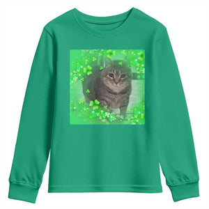 Funny Cat Meme St Patricks Day Youth Sweatshirt Lucky Shamrock Goofy Ahh Cat TS10 Irish Green Print Your Wear