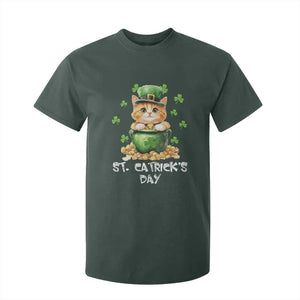 St. Patrick's Day Irish Cat T Shirt For Kid Kitty Saint Pattys Lucky Shamrocks TS10 Dark Forest Green Print Your Wear