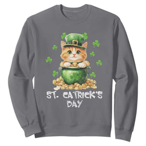 St. Patrick's Day Irish Cat Sweatshirt Kitty Saint Pattys Lucky Shamrocks TS10 Charcoal Print Your Wear