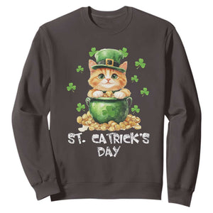 St. Patrick's Day Irish Cat Sweatshirt Kitty Saint Pattys Lucky Shamrocks TS10 Dark Chocolate Print Your Wear