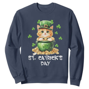 St. Patrick's Day Irish Cat Sweatshirt Kitty Saint Pattys Lucky Shamrocks TS10 Navy Print Your Wear