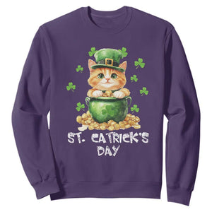 St. Patrick's Day Irish Cat Sweatshirt Kitty Saint Pattys Lucky Shamrocks TS10 Purple Print Your Wear