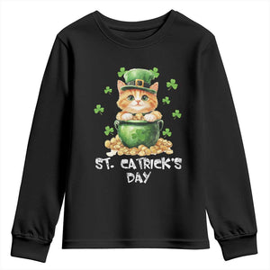 St. Patrick's Day Irish Cat Youth Sweatshirt Kitty Saint Pattys Lucky Shamrocks TS10 Black Print Your Wear