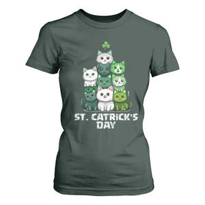 St. Patrick's Day Irish Cat T Shirt For Women Cute Cats Saint Pattys TS10 Dark Forest Green Print Your Wear