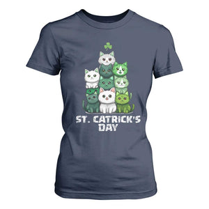 St. Patrick's Day Irish Cat T Shirt For Women Cute Cats Saint Pattys TS10 Navy Print Your Wear